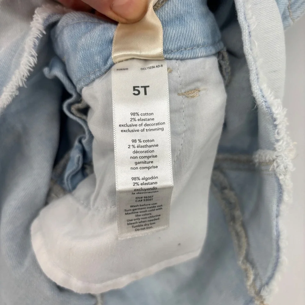 OshKosh Denim Overall Skirt Kids 5T Light Blue Heart Pocket Frayed Hem Cute Boho